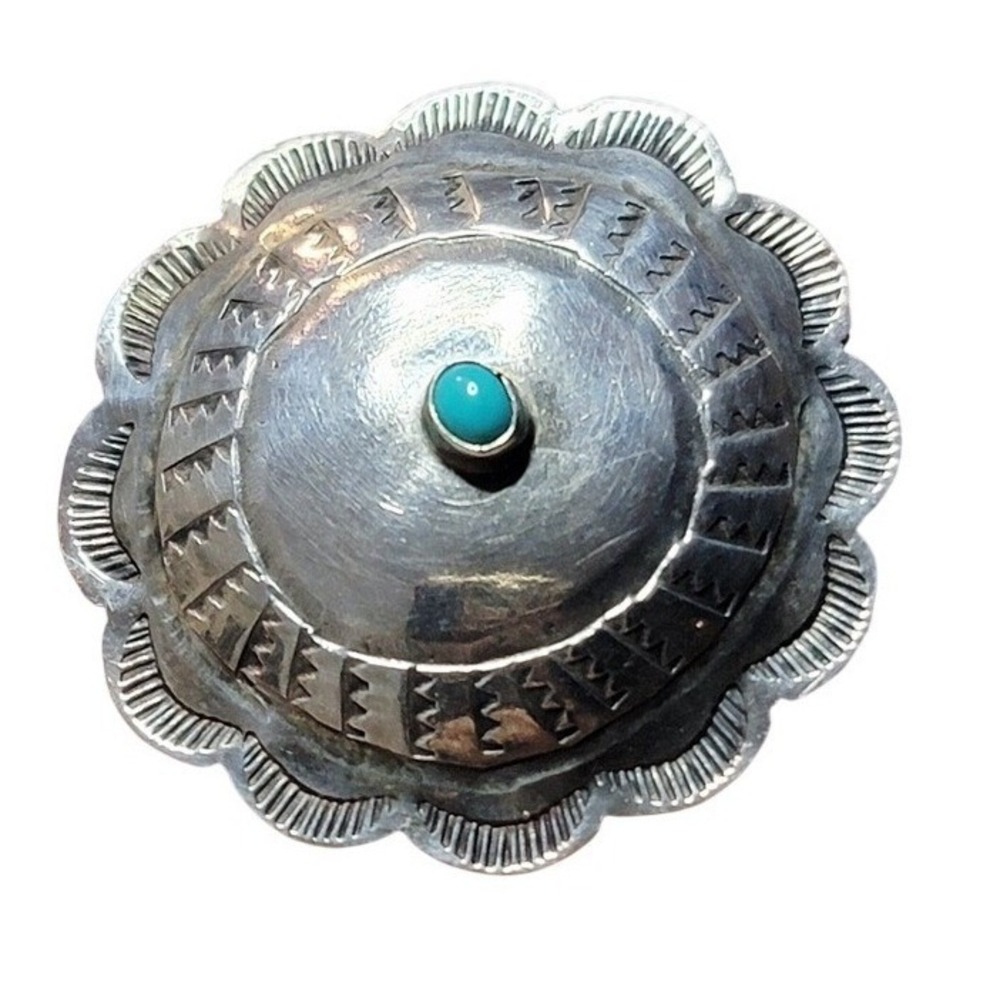 Vintage Tested Sterling Silver Southwestern Concho Brooch Turquoise Pin Native